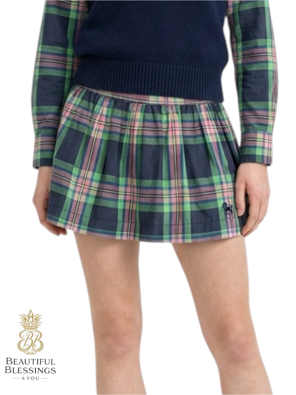 Abercrombie & Fitch Plaid Mini Skirt Y2K  Navy Green Pink Purple - Cotton